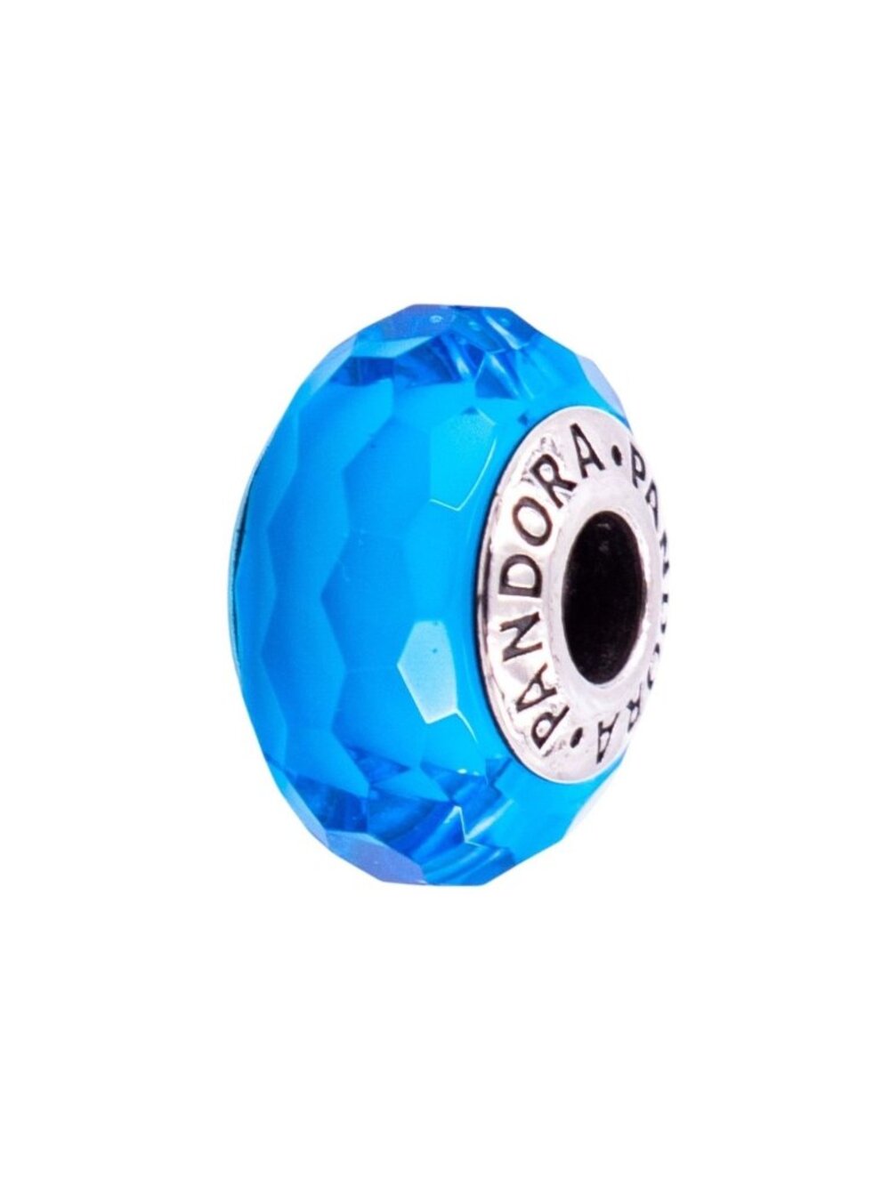Pandora Retired Fascinating Aqua Faceted Murano Glass Sterling Silver Charm